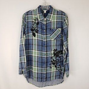 Tribal Jeans Plaid Embroidery Shirt P/S